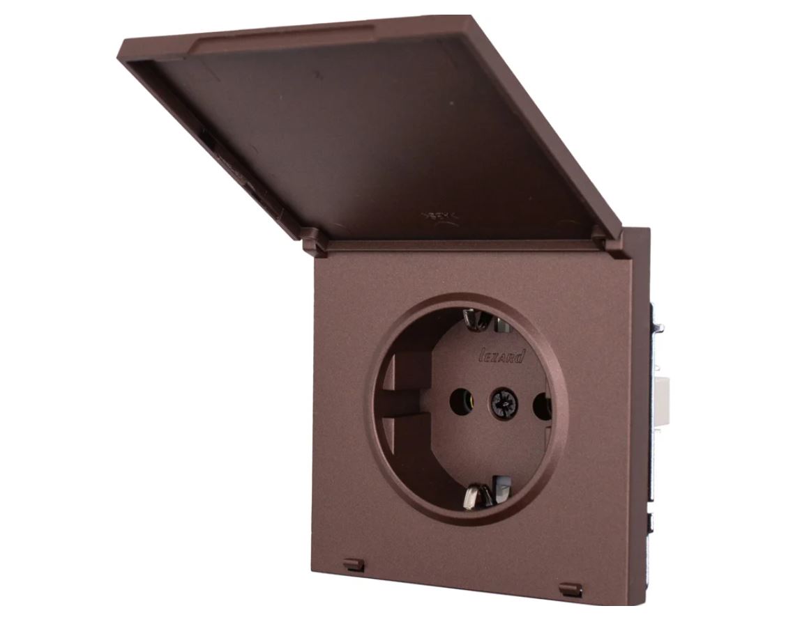 Розетка с/з с крышкой ПБТ шоколад безвинтовой зажим/клемма ZIMA (10шт/120шт)