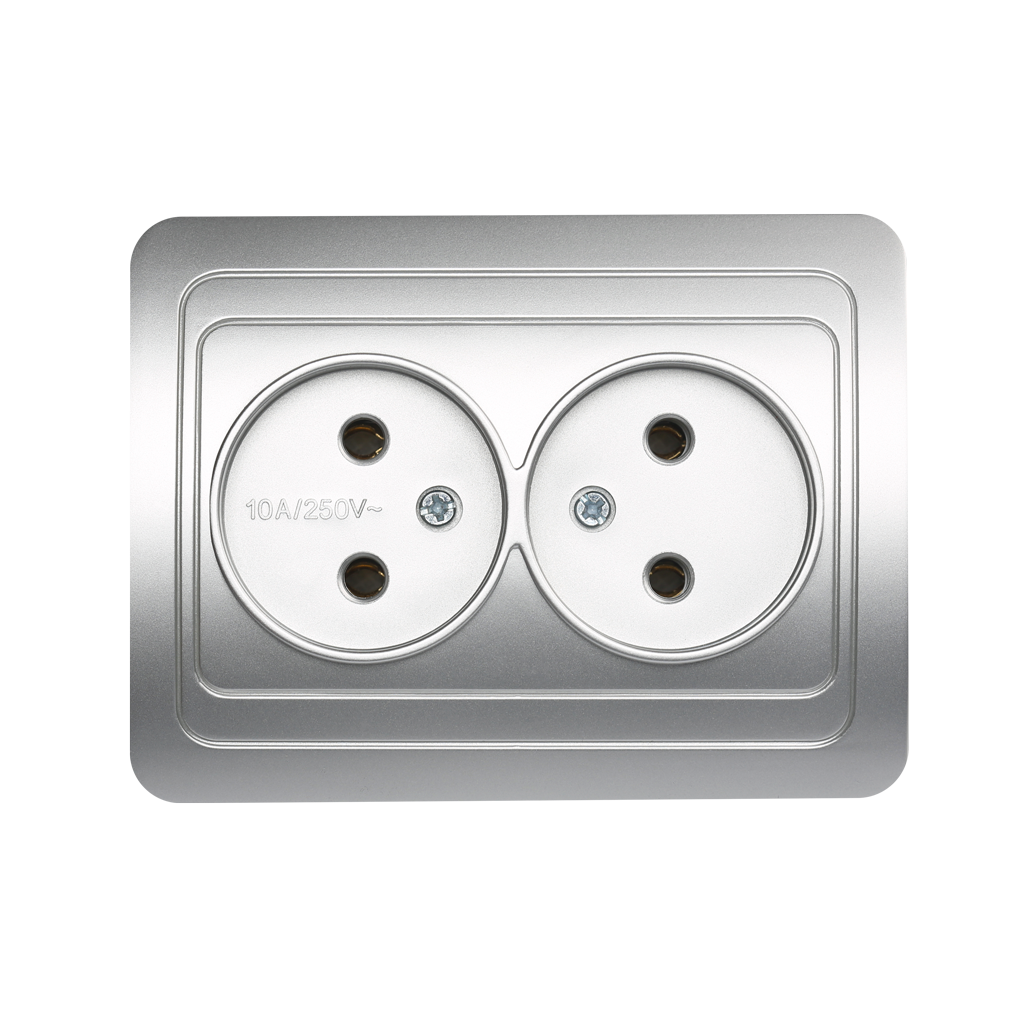 Розетка Серебро 2-местная без заземления CП10А SmartBuy "Марс" (10)