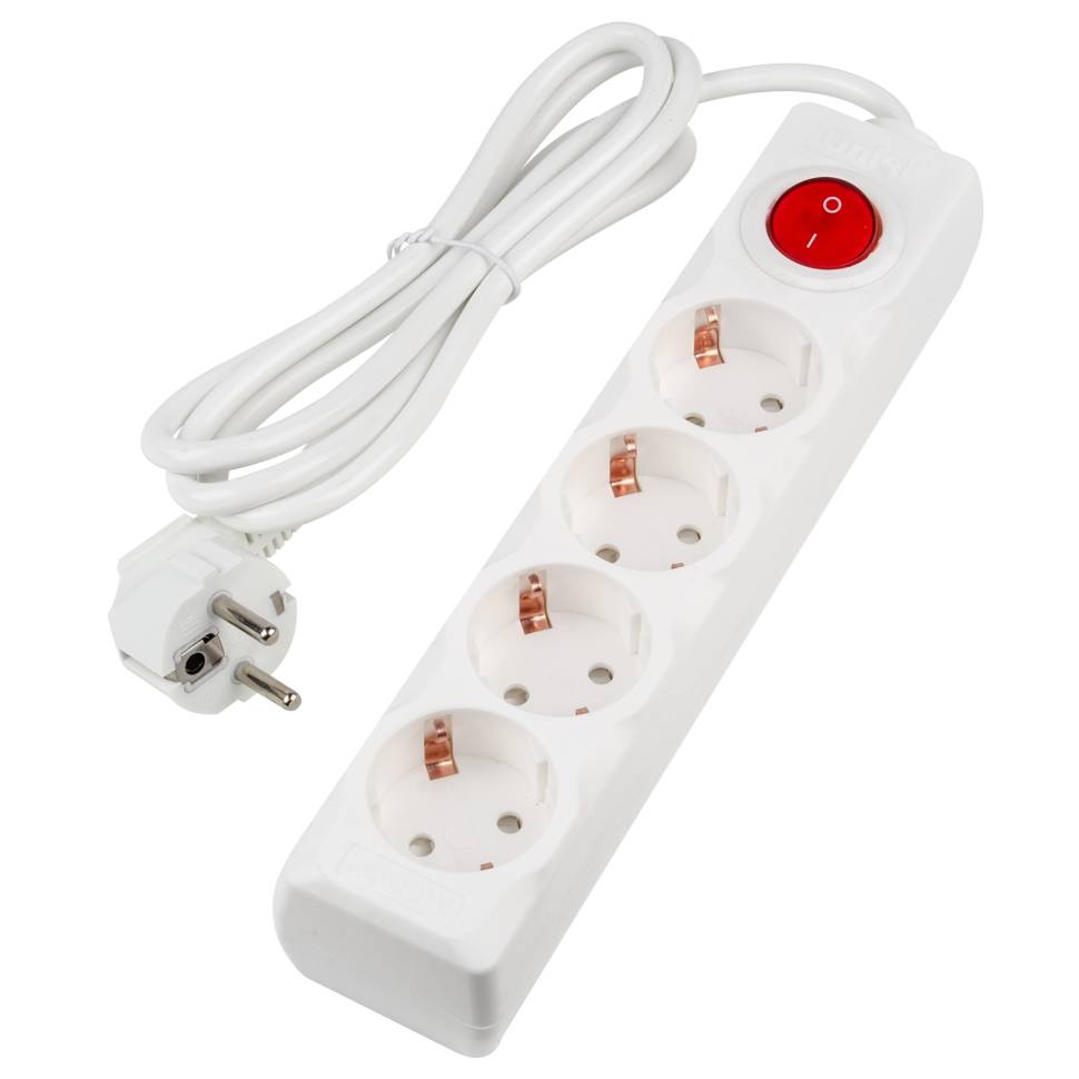 Удлинитель серии Ultra, шнур 1,5м., 4 гнезда, 16A, с/з. Белый. TM Uniel