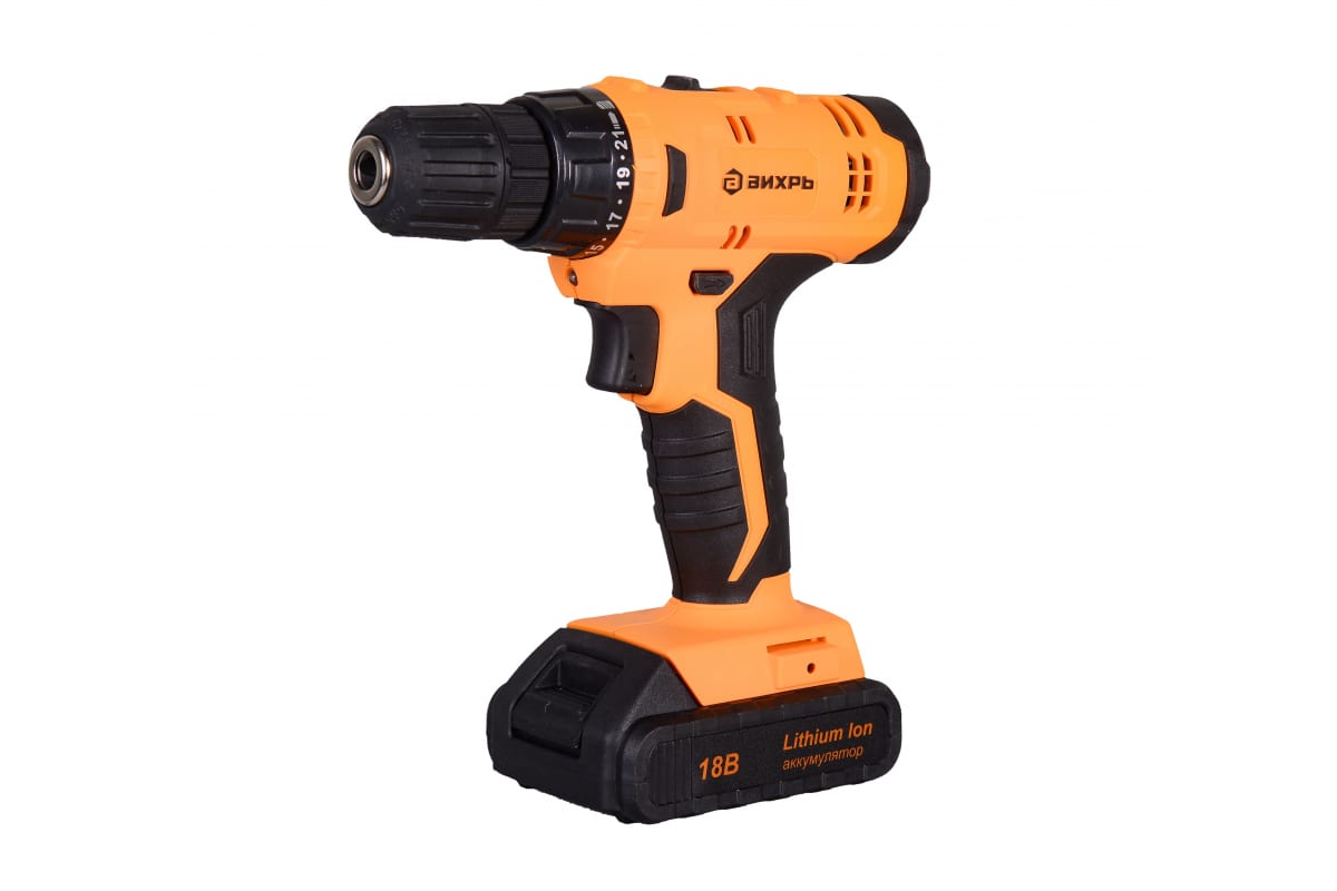 Шуруповерт Вихрь ДА-18Л-2К 18В, 45 Нм, 2Ач, 0-400/ 0-1400 об.мин., 2 акк., кейс