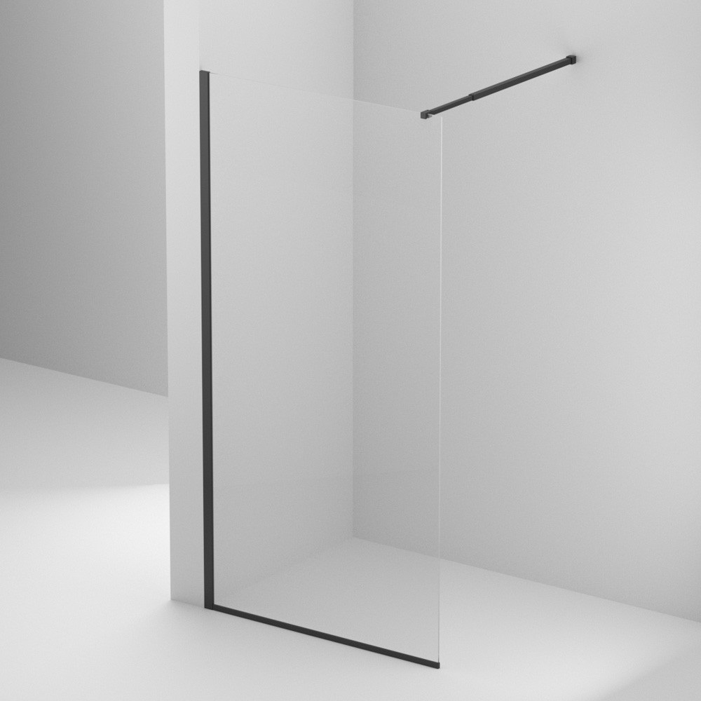 Душевая перегородка с односторонним входом, стекло прозрачное, профиль чёрный, 1000x1950 мм (_1_)