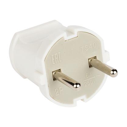 Вилка прямая б/з белая 6А 250В (50)