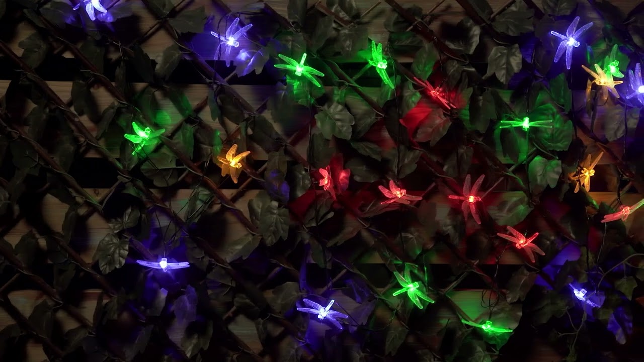 Гирлянда на солн. батарее INBLOOM 25 LED, 7м,мульти, 2 реж, насадка стрекозы, ПВХ, 2V80Ma,1.2V600mAh