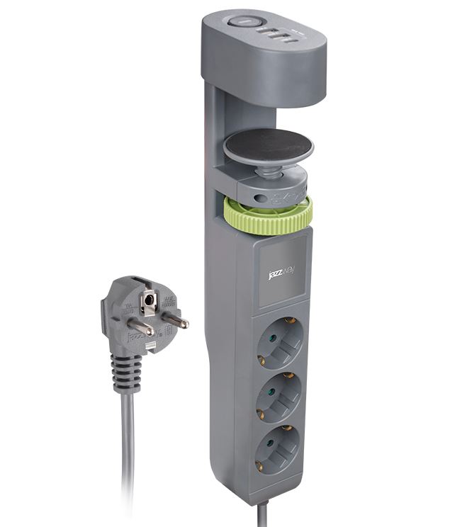 Удлинитель (Китай) Удлинитель JAZZway ETD-03U-150-gy (3 x 1,5) заземл., выкл.