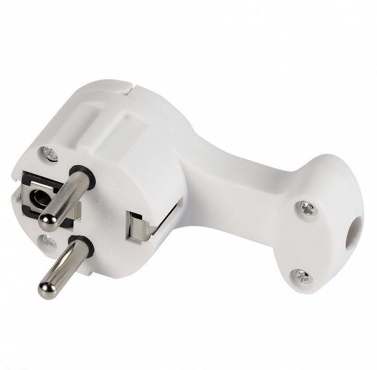 Вилка Smartbuy, угловая плоская (8 мм) с/з с кольцом белая 16А 250В (SBE-16-P11-w)