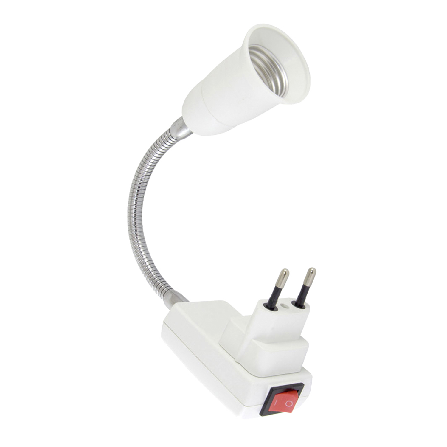 Переходник вилка- патрон Е27 гибкий 150мм с выключателем, белый (SBL-NL- 004)