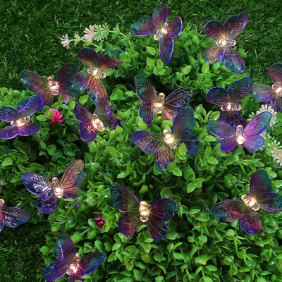 Гирлянда бабочка на солн. батарее c 25LED, 7м, шампань, 2 реж, ПВХ зел, 2V80Ma, 1.2V600mAh INBLOOM (