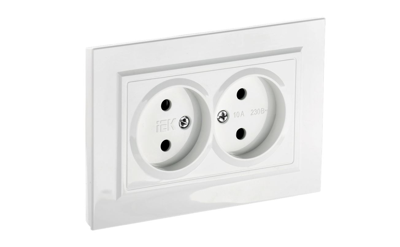Розетка двойная без заземления б ез защитных шторок 10А в сборе РС12-2- БрБ белый BRITE 