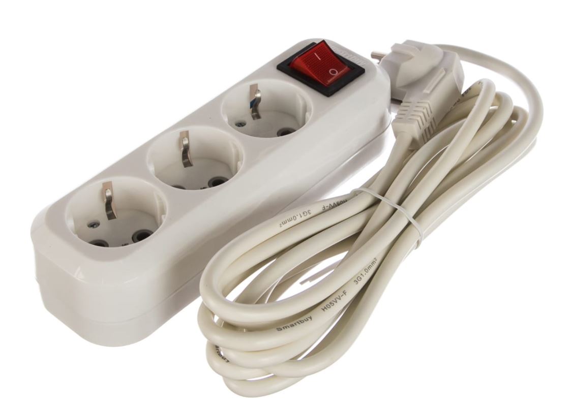 Удлинитель New, 3 гнезда 3 метра 16А/3,5кВт с заземлением ПВС 3х1,0 мм² (SBE-16-3-03m-Z)/40