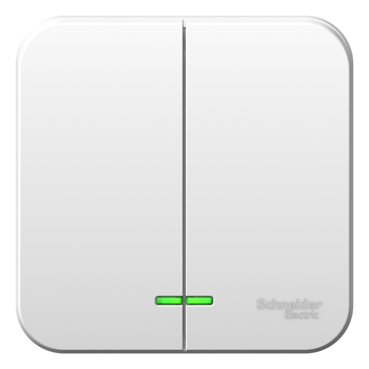 Белый выключатель ОУ 2-х кл с подсветкой откр типа изол пластиной BLANCA (15)