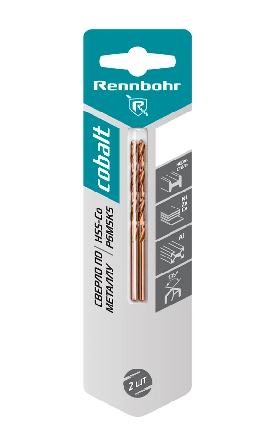 Сверло по металлу, 3-гр. хвост.,  5,5х93мм, HSS-Co, Р6М5К5, 1шт/уп, RENNBOHR COBALT CARD