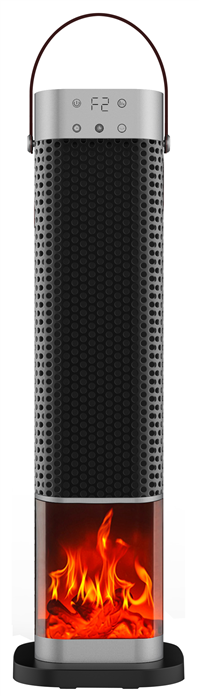 Обогреватель-колонна черный с ПДУ с камином  16x16x52.6см