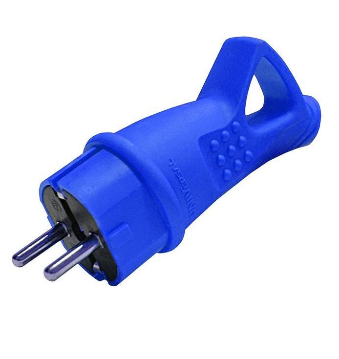 Вилка электрическая 1ф 16А 250В IP44 с заземл. с ушком каучук син. (еврослот) UNIVersal 3040