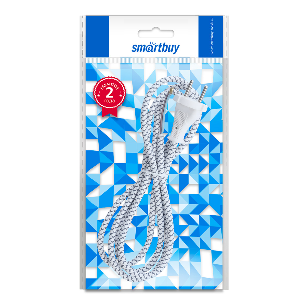 Сетевой шнур в тканевой оплетке без заземления 1,8 метра, 6А/1,2кВт, белый