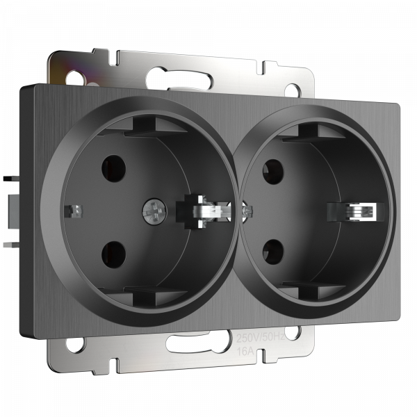 Розетка Графит рифленый Скрытой установки 2-х мест С заземлением W1172004 Werkel (10)