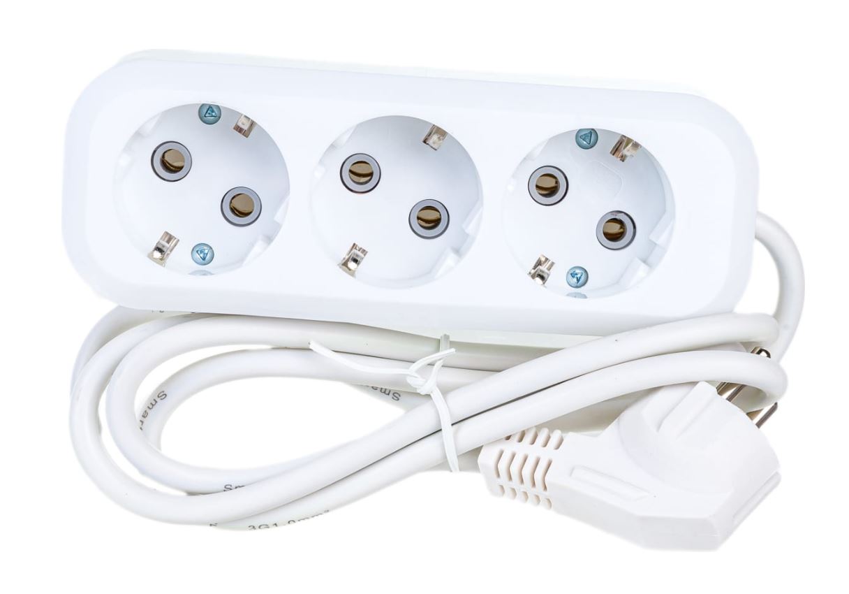 Удлинитель New, 3 гнезда 1,5 метра 16А/3,5кВт с заземлением ПВС 3х1,0 мм² (SBE-16-3-1.5m-Z)/32
