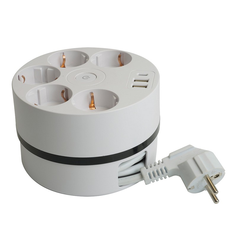 Удлинитель пятиместный c/з , 3x1мм2, 2.5м, 250В, 16А, 2USB A + C 5V 3,1А  белый