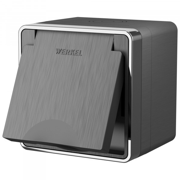 Розетка Графит рифленый Открытой установки 1 мест  влагозащит.крыш, заземл. и шторками 1W5071204 (5)