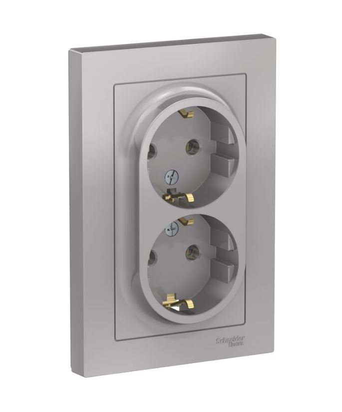 Алюминий розетка 2-м СП 16А IP20 с заземл. в сборе ATLAS DESIGN (6)