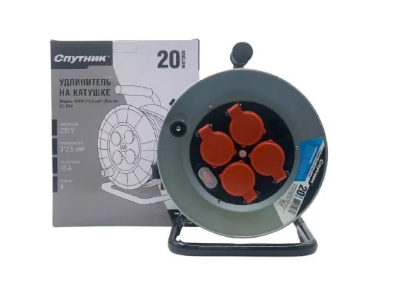 Удлинитель на катушке УСКМ 3*2.5 мм/20м з/к, КГ, IP44, Спутник