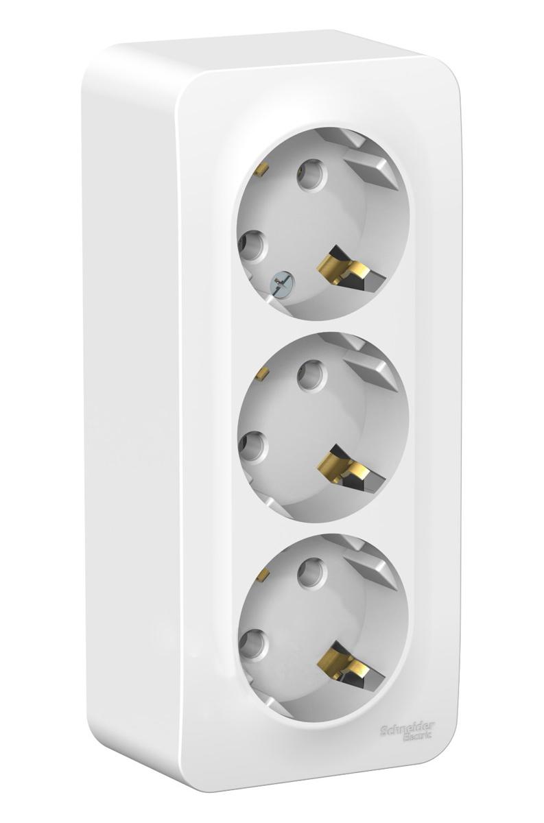 Белый розетка 3-х местная открытой установки с заземлением  BLANCA Schneider (6)