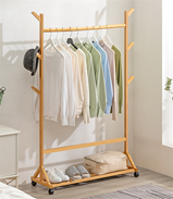 Вешалка-рейл "Сканди" на колесиках из бамбука 80*35*155см