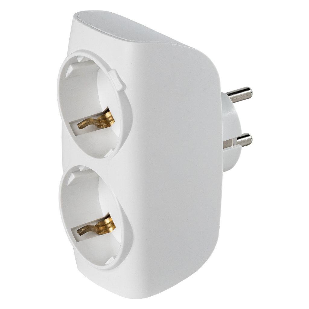 Разветвитель сетевой Тройник , 2 гнезда с заземлением 16А 250B, белый