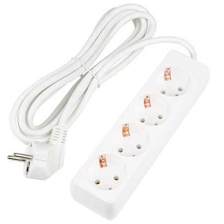 Удлинитель серии Ultra, шнур 3м., 4 гнезда, 16A, с/з. Белый. TM Uniel (10)