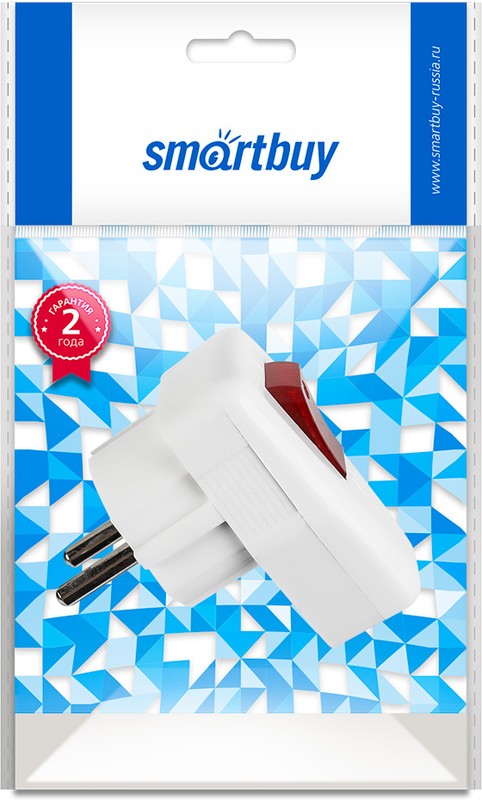 Вилка Smartbuy, угловая с/з с выключателем белая 16А 250В (SBE-16-P12-w)