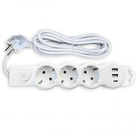 Сетевой удлинитель Mi303 USB 2.1A 3*1.00мм 4,5м, Спутник