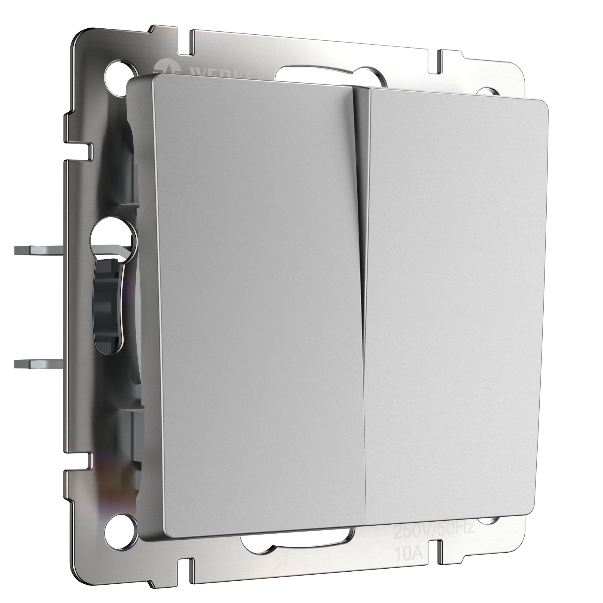 Выключатель Серебряный Скрытой установки 2-х клав Проходной W1122006 (10)