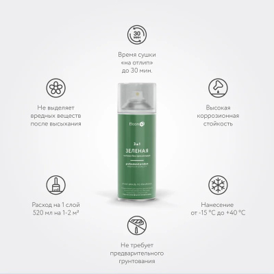 Грунт-эмаль по ржавчине Elcon 3 в 1 матовая зеленая 520 мл аэрозоль (12) купить в интернет магазине Вегос-М в Чите