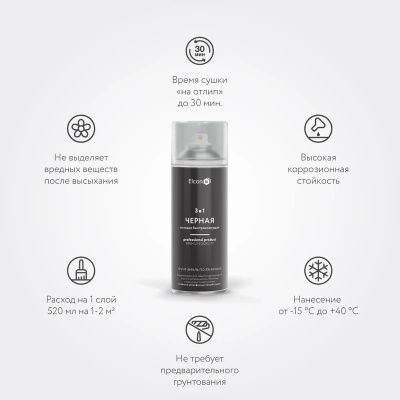 Грунт-эмаль по ржавчине Elcon 3 в 1 матовая черная 520 мл аэрозоль (12) купить в интернет магазине Вегос-М в Чите