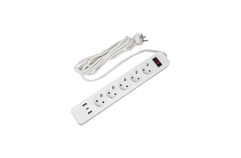 Сетевой фильтр серии Standard, шнур 3м (Пвс 3х0,75), 5 гнезд, с/з, 2USB+1TYPE C, 10A, 2500Вт