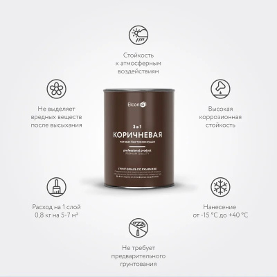 Грунт-эмаль по ржавчине Elcon 3 в 1 матовая коричневая 0,8 кг (12) купить в интернет магазине Вегос-М в Чите