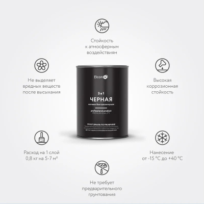 Грунт-эмаль по ржавчине Elcon 3 в 1 матовая черная 0,8 кг (12) купить в интернет магазине Вегос-М в Чите